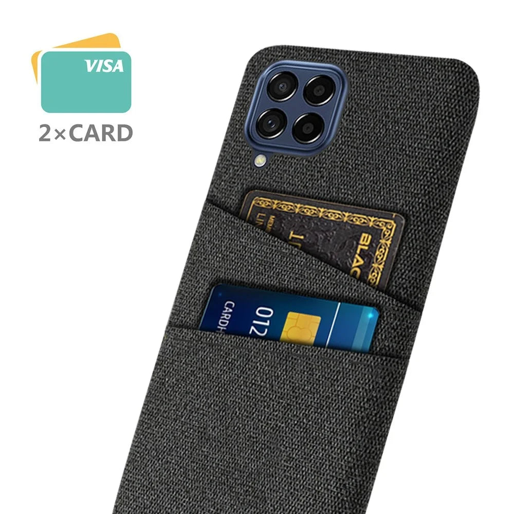 Cloth Texture Protective Case for Samsung Galaxy M53 5G, Hard PC + Cloth Back Cover with Dual Card Slot - Black - 2