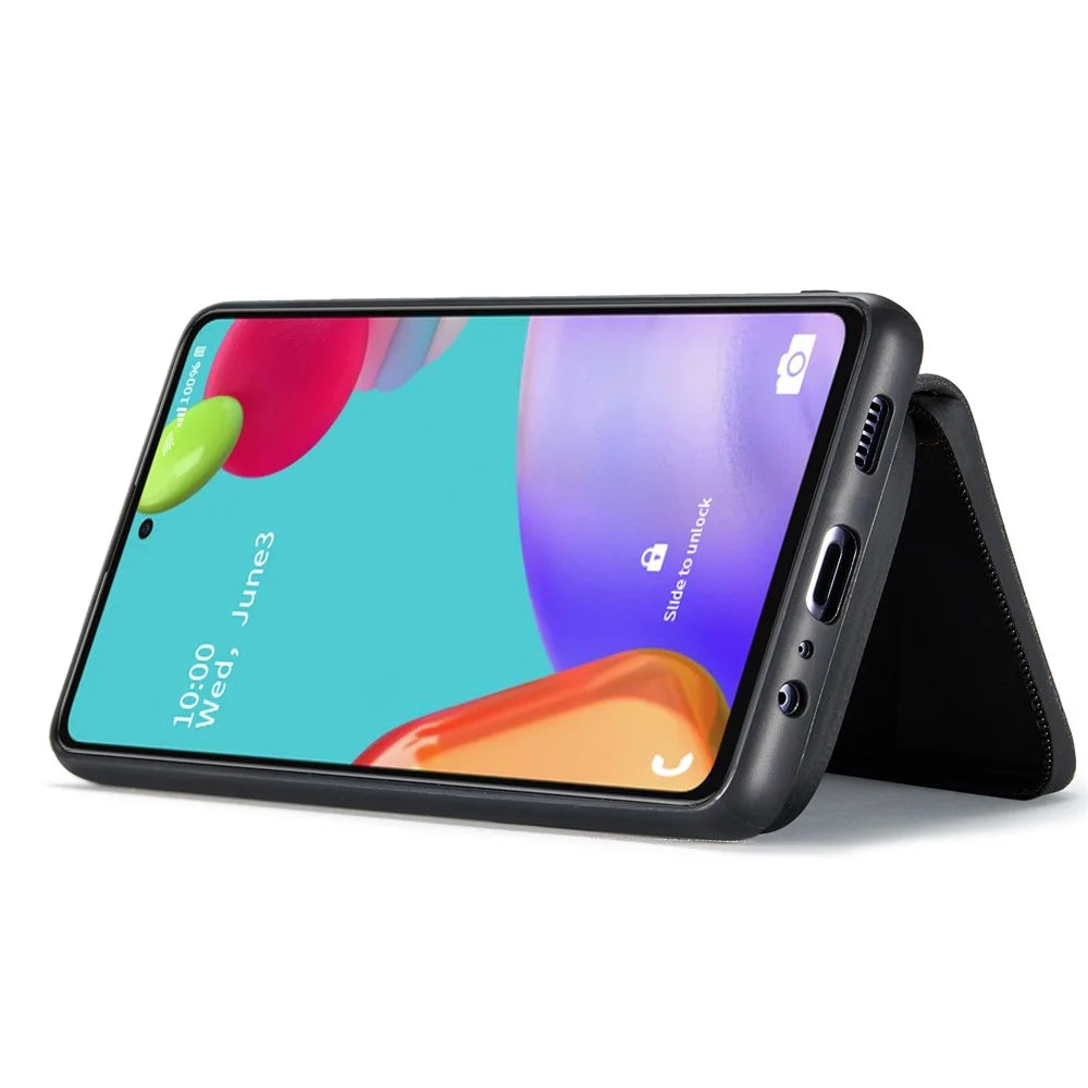 JEEHOOD For Samsung Galaxy A53 5G Detachable Magnetic Zipper Wallet Case Kickstand Leather Coated TPU Phone Cover - Black - 2