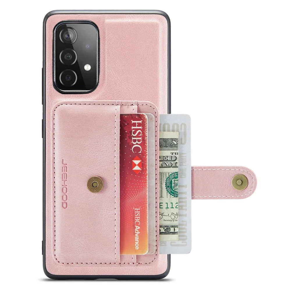 JEEHOOD for Samsung Galaxy A52 4G/5G/A52s 5G Leather Coated TPU Cover Anti-scratch Well-protected Detachable 2-in-1 Wallet RFID Blocking Phone Case - Pink - 2