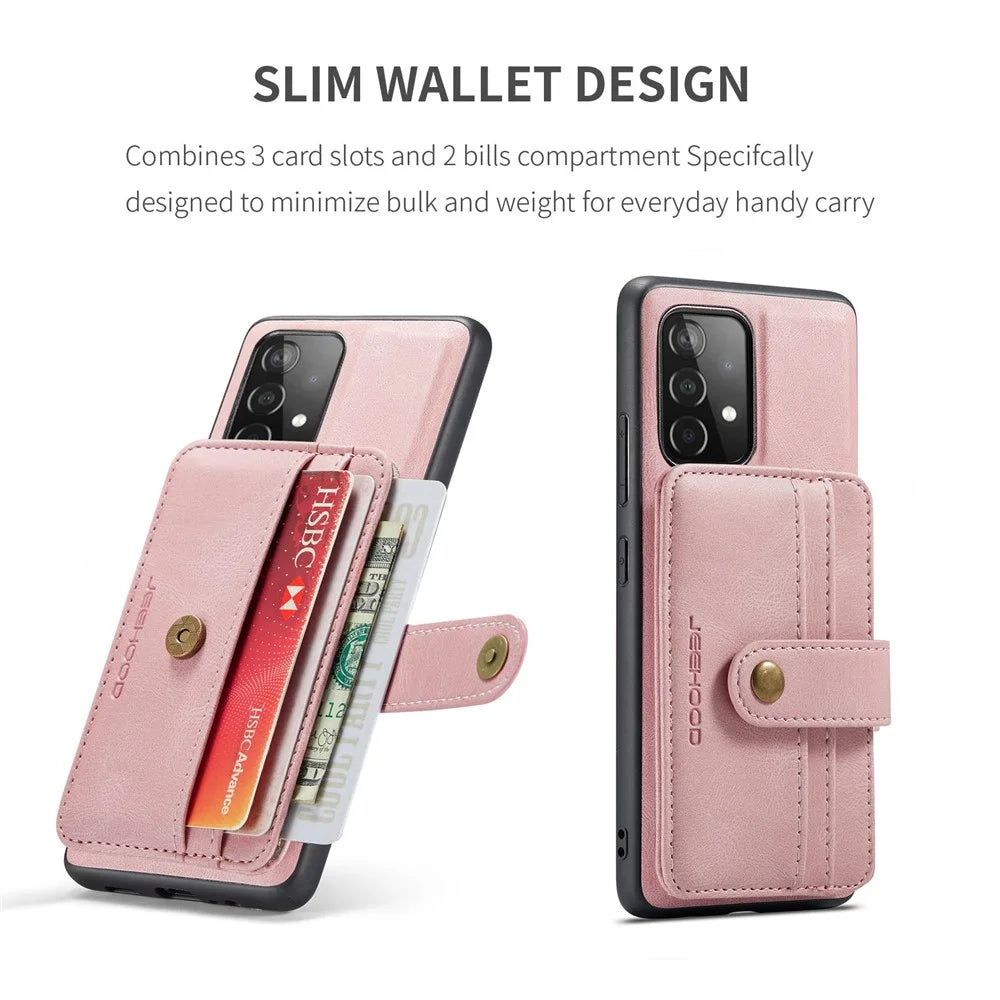 JEEHOOD for Samsung Galaxy A52 4G/5G/A52s 5G Leather Coated TPU Cover Anti-scratch Well-protected Detachable 2-in-1 Wallet RFID Blocking Phone Case - Pink - 4