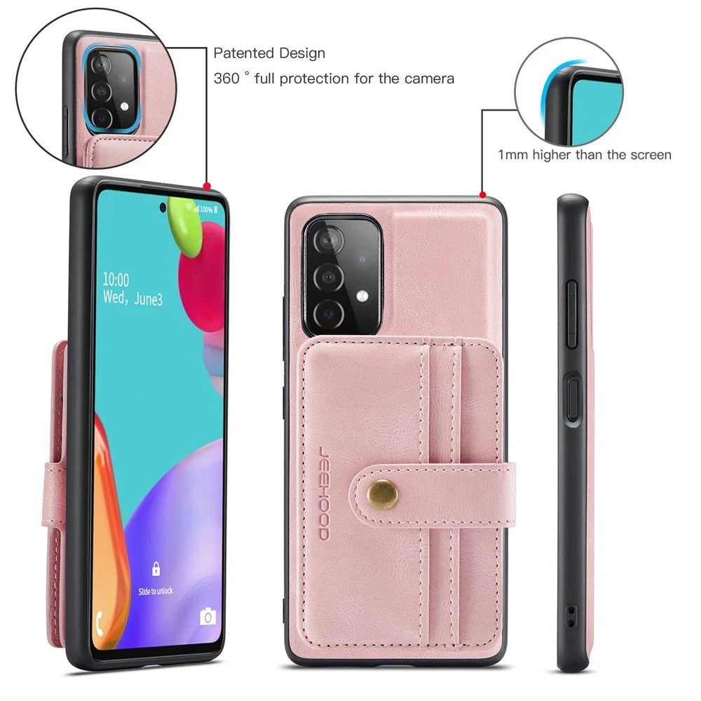 JEEHOOD for Samsung Galaxy A52 4G/5G/A52s 5G Leather Coated TPU Cover Anti-scratch Well-protected Detachable 2-in-1 Wallet RFID Blocking Phone Case - Pink - 7