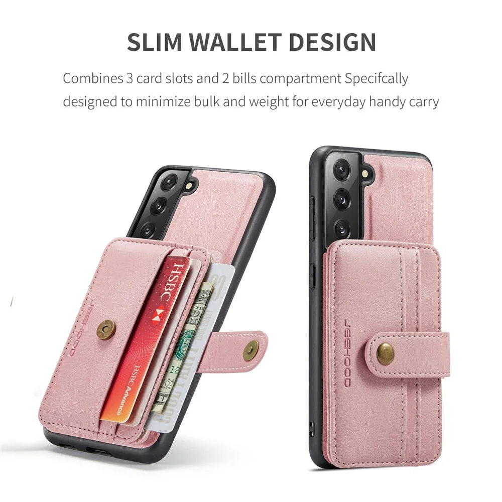 JEEHOOD Detachable Cover for Samsung Galaxy S20 Plus 4G/5G Magnetic Wallet Leather Coated TPU RFID Blocking Mobile Phone Case - Pink - 4