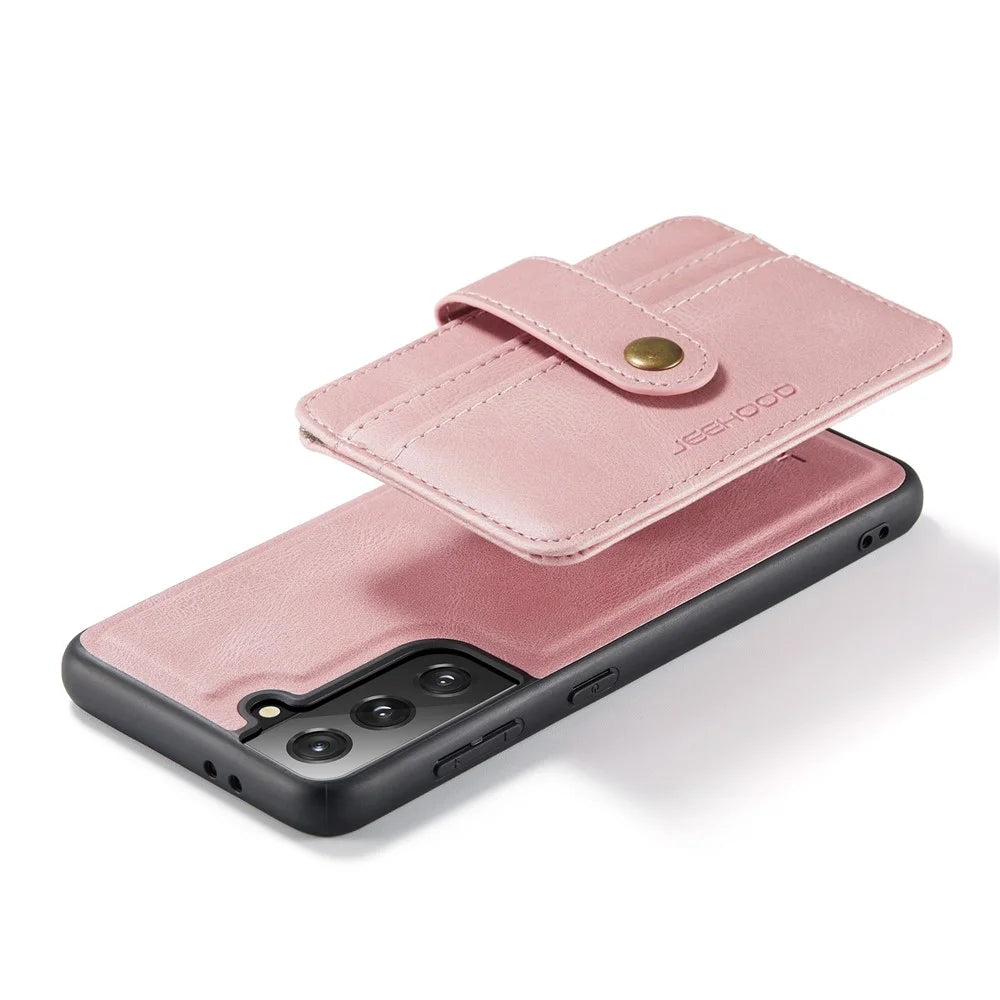 JEEHOOD Detachable Case for Samsung Galaxy S21 4G/5G Wallet Function Leather Coated TPU RFID Blocking Mobile Phone Shell - Pink - 3