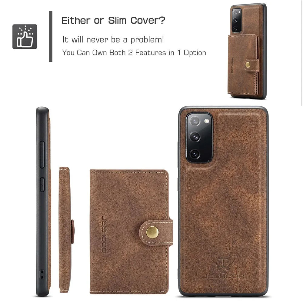 JEEHOOD For Samsung Galaxy S20 FE 2022/S20 FE 4G/S20 FE 5G/S20 Lite Wallet Kickstand Cover Detachable 2-in-1 PU Leather Coated TPU Phone Case - Brown - 7