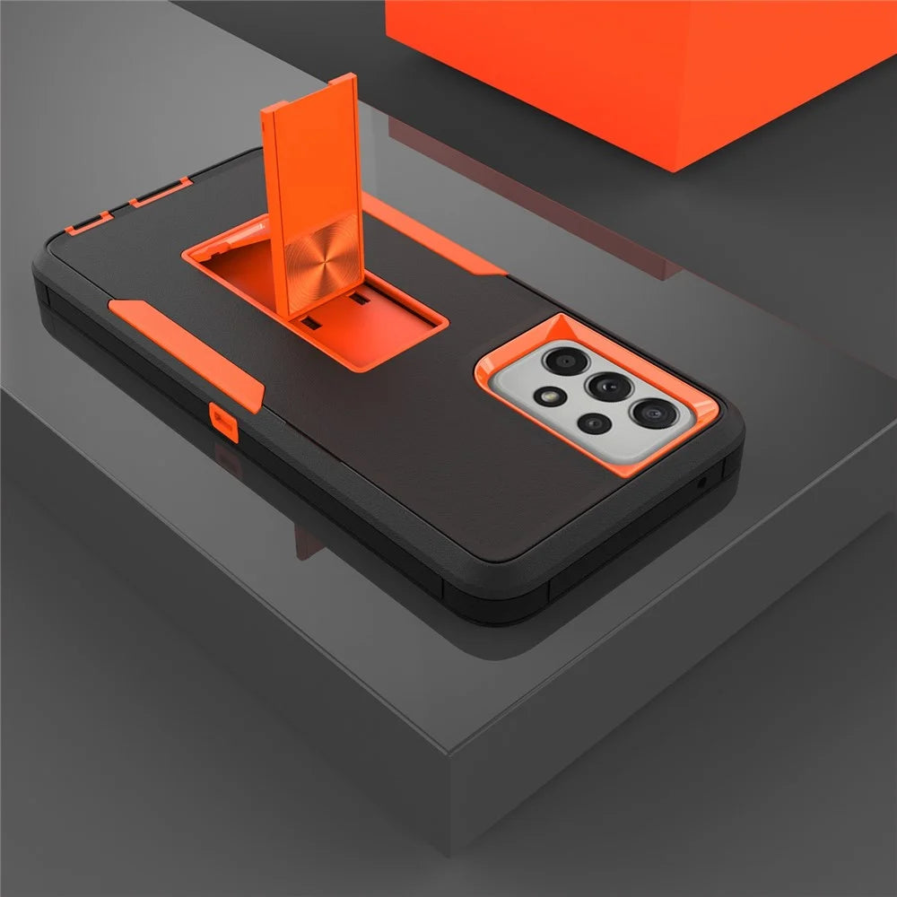 For Samsung Galaxy A52 4G/5G/A52s 5G Kickstand Hard PC + Soft TPU Phone Case with Car Mount Metal Sheet - Black/Orange - 2