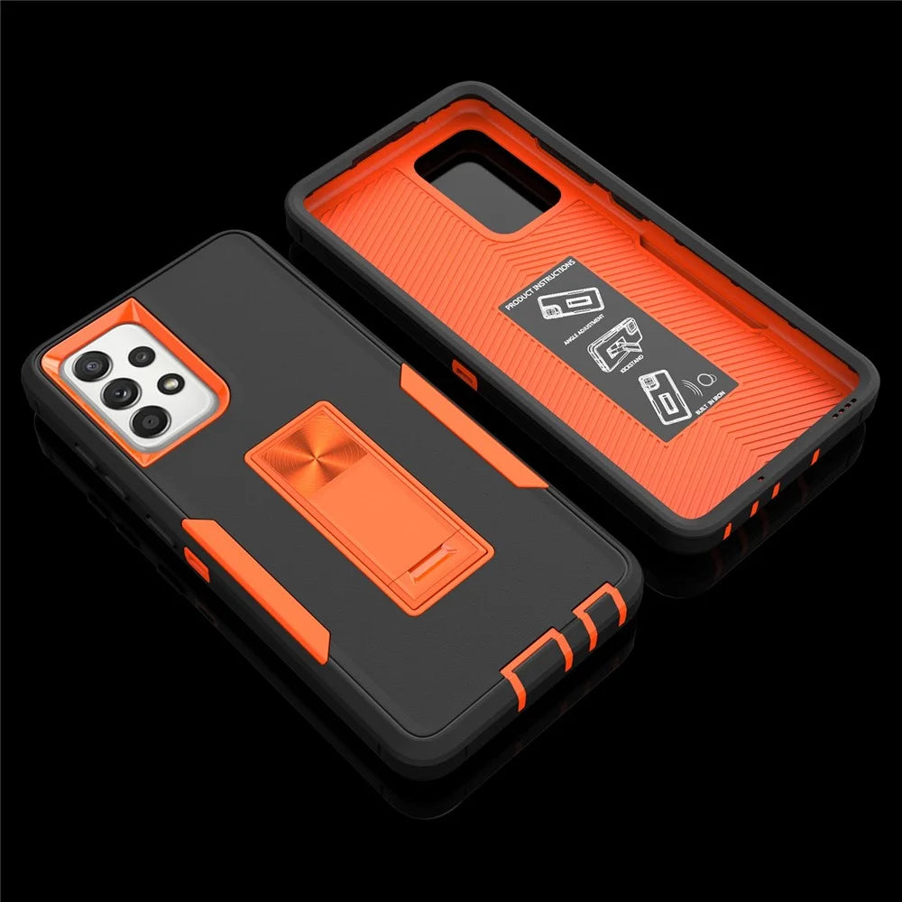 For Samsung Galaxy A52 4G/5G/A52s 5G Kickstand Hard PC + Soft TPU Phone Case with Car Mount Metal Sheet - Black/Orange - 7