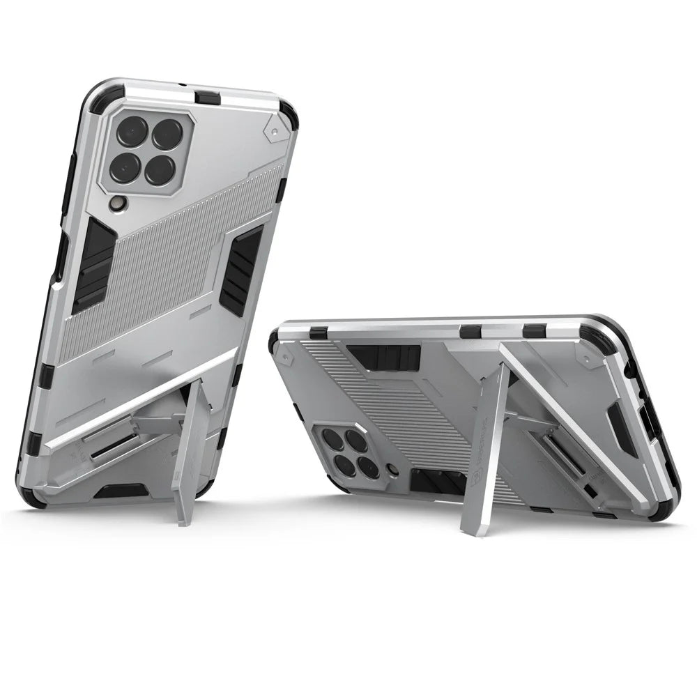 For Samsung Galaxy M33 5G (Global) PC + TPU Case Phone Back Cover with Kickstand - White - 2