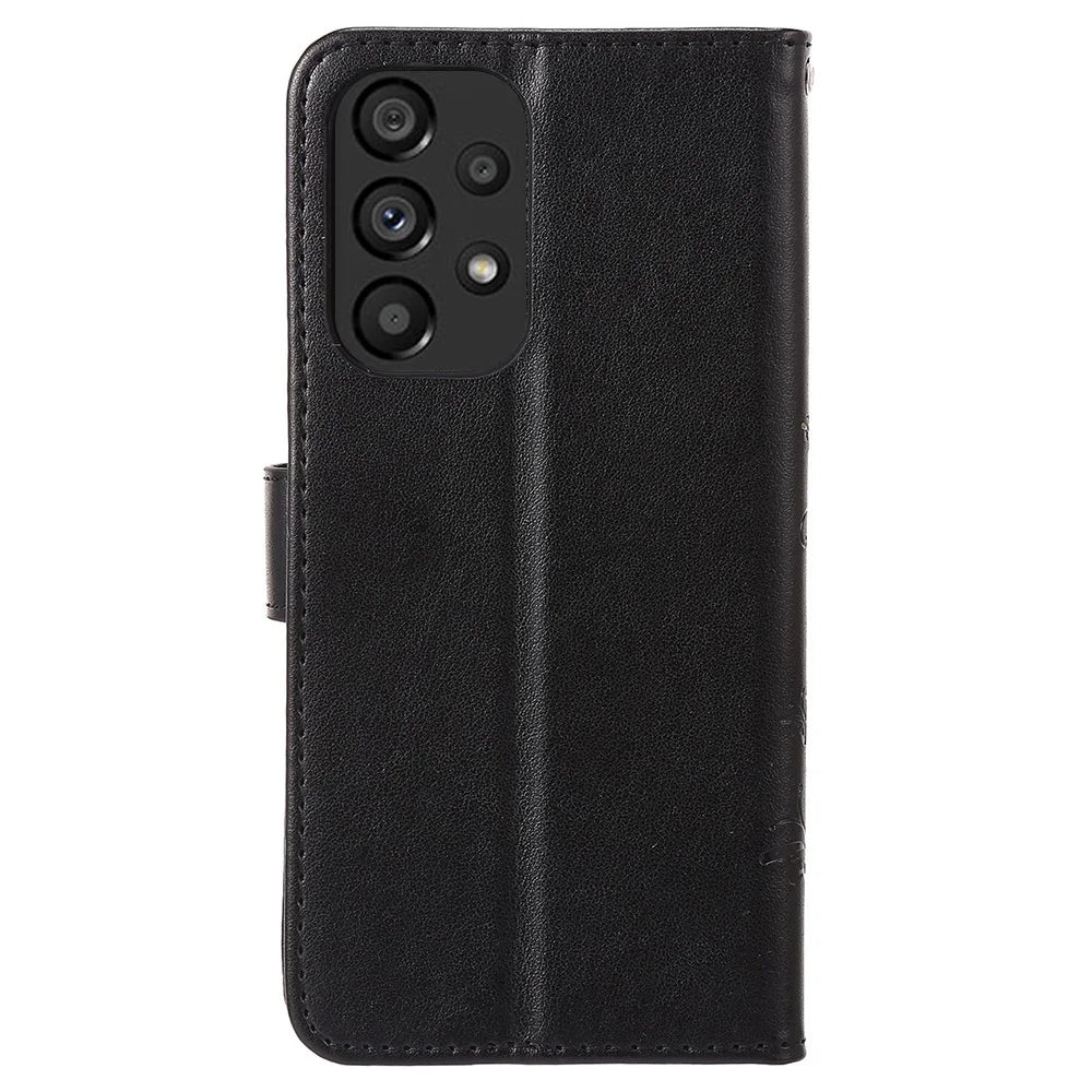 For Samsung Galaxy A73 5G Butterfly Flower Imprinted Wallet Phone Case PU Leather Folio Flip Cover with Stand/Strap - Black - 6