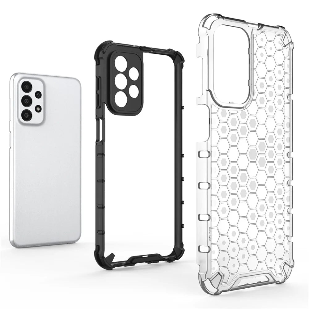 For Samsung Galaxy A23 5G (Global Version) / 4G Honeycomb Textured Soft TPU + Hard PC Phone Case Hybrid Protective Cover - Grey - 2