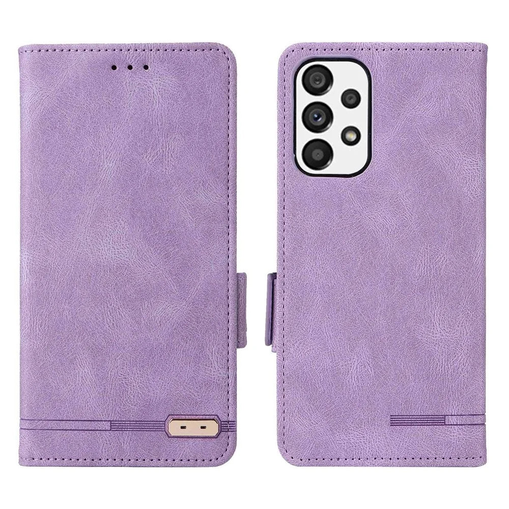 PU Leather Phone Case for Samsung Galaxy A73 5G, Wallet Flip Stand Shockproof TPU Interior Shell Anti-dust Cover - Purple - 1