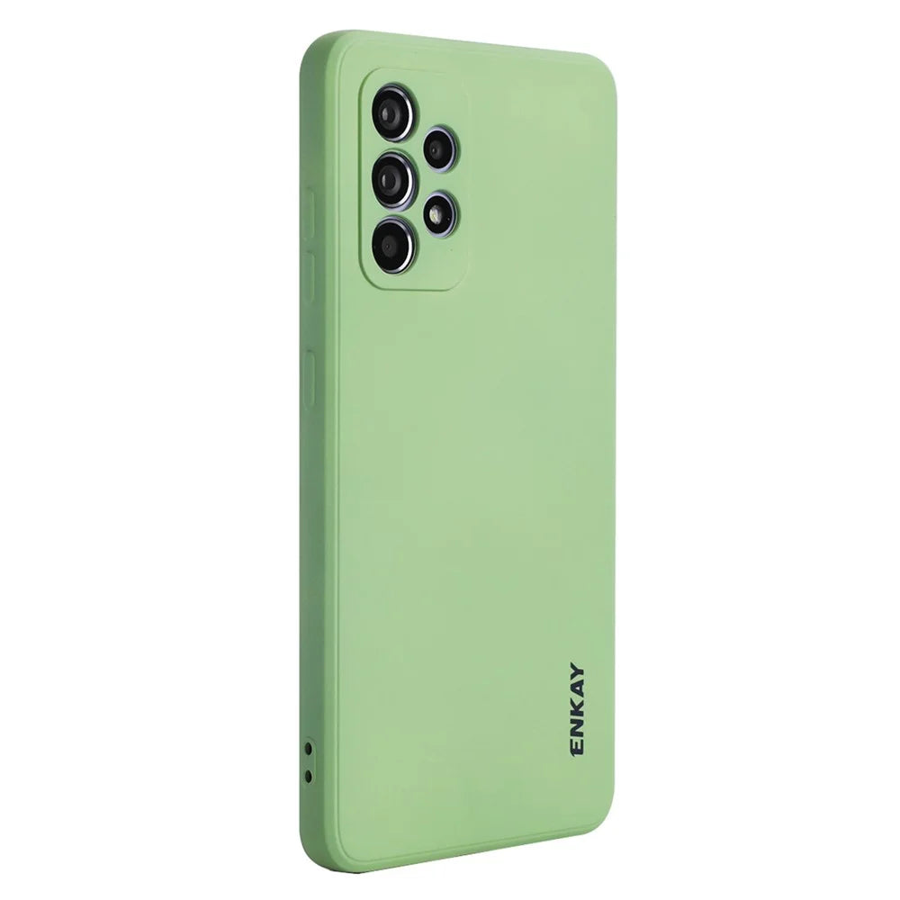ENKAY HAT PRINCE Liquid Silicone Case for Samsung Galaxy A52 4G/5G/A52s 5G, Shockproof Straight Edge Design Camera Protection Lens Protector Cover - Light Green - 1