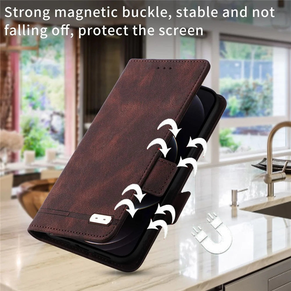 For Samsung Galaxy Z Fold3 5G Hardware Design PU Leather Case Wallet Stand Double Magnetic Clasp Phone Cover - Coffee - 6