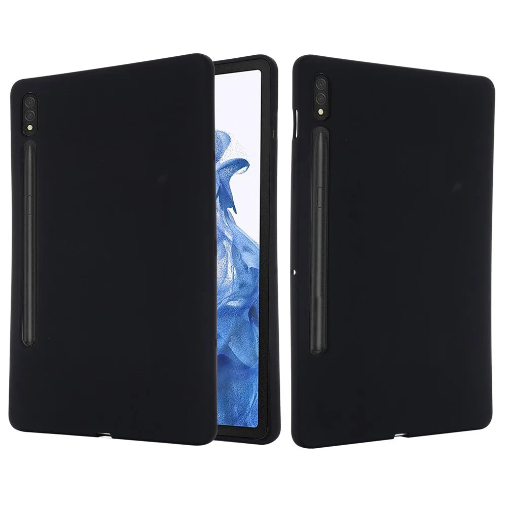 For Samsung Galaxy Tab S8/S7 Solid Color Tablet Case Microfiber Lining Liquid Silicone Anti-fall Protective Cover - Black - 2