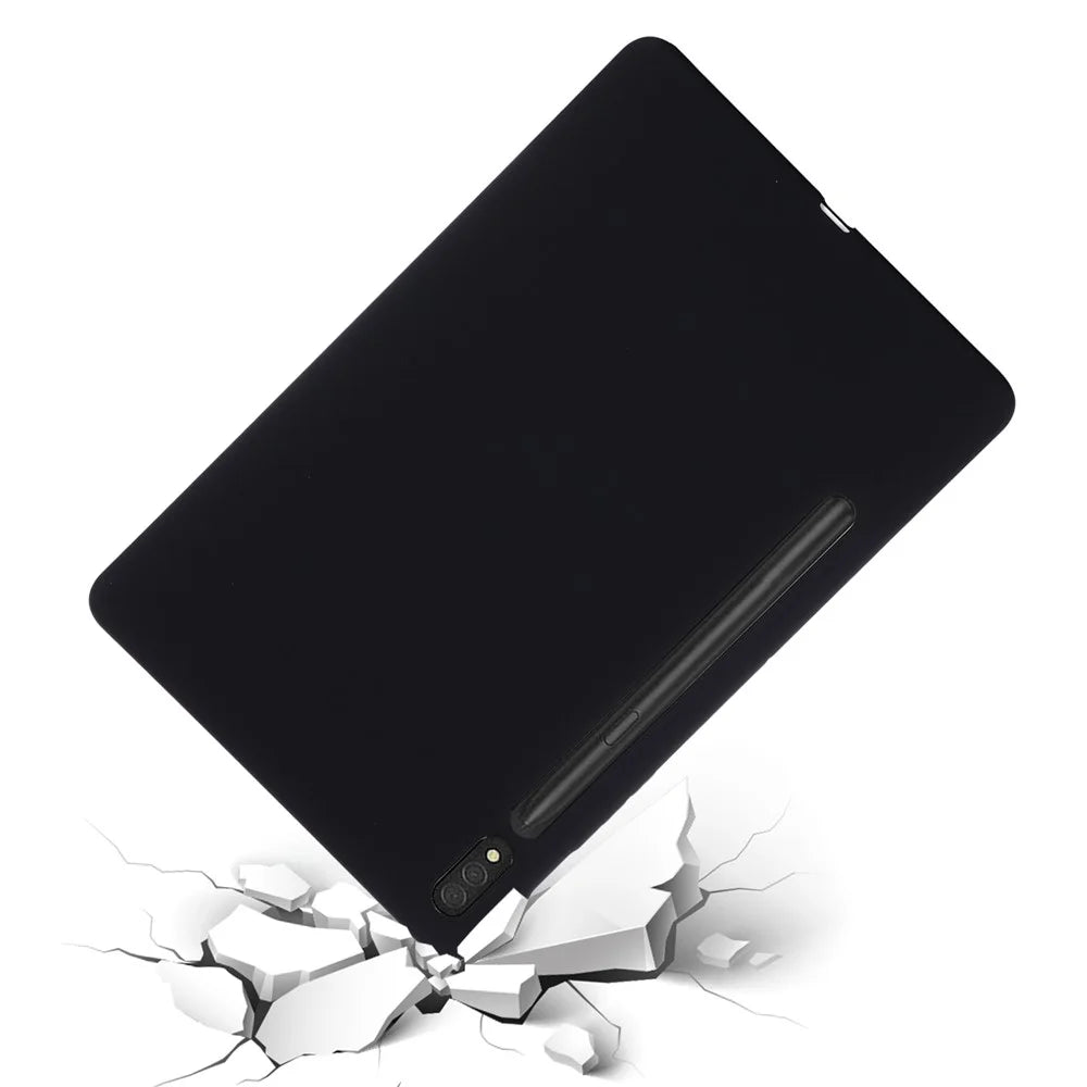 For Samsung Galaxy Tab S8/S7 Solid Color Tablet Case Microfiber Lining Liquid Silicone Anti-fall Protective Cover - Black - 4