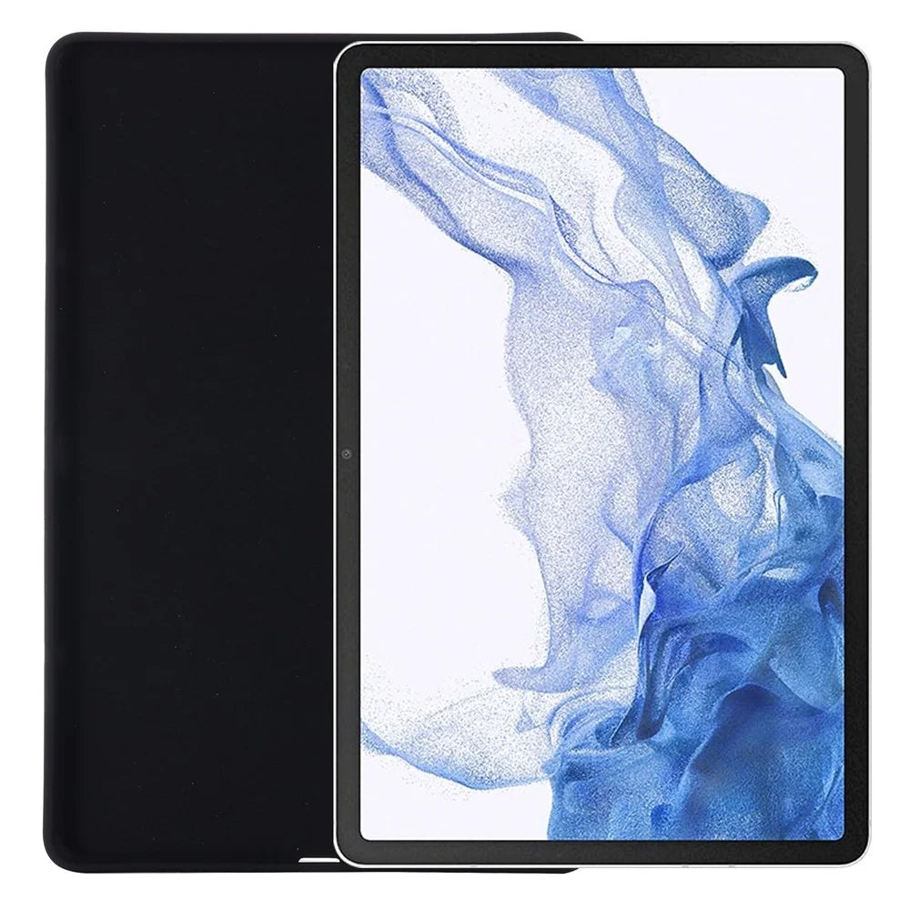 For Samsung Galaxy Tab S8/S7 Solid Color Tablet Case Microfiber Lining Liquid Silicone Anti-fall Protective Cover - Black - 5