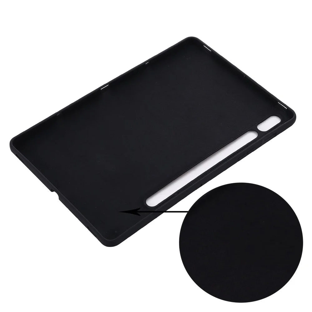 For Samsung Galaxy Tab S8/S7 Solid Color Tablet Case Microfiber Lining Liquid Silicone Anti-fall Protective Cover - Black - 6