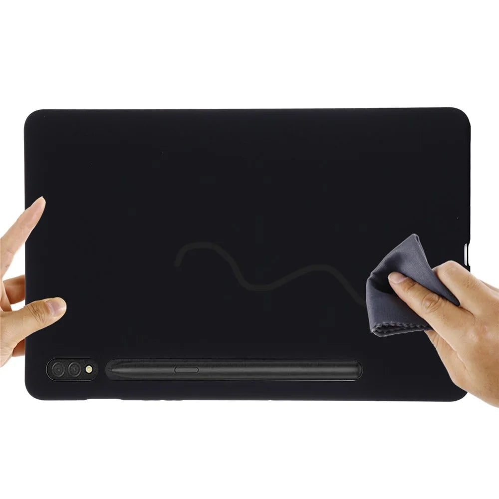 For Samsung Galaxy Tab S8/S7 Solid Color Tablet Case Microfiber Lining Liquid Silicone Anti-fall Protective Cover - Black - 7