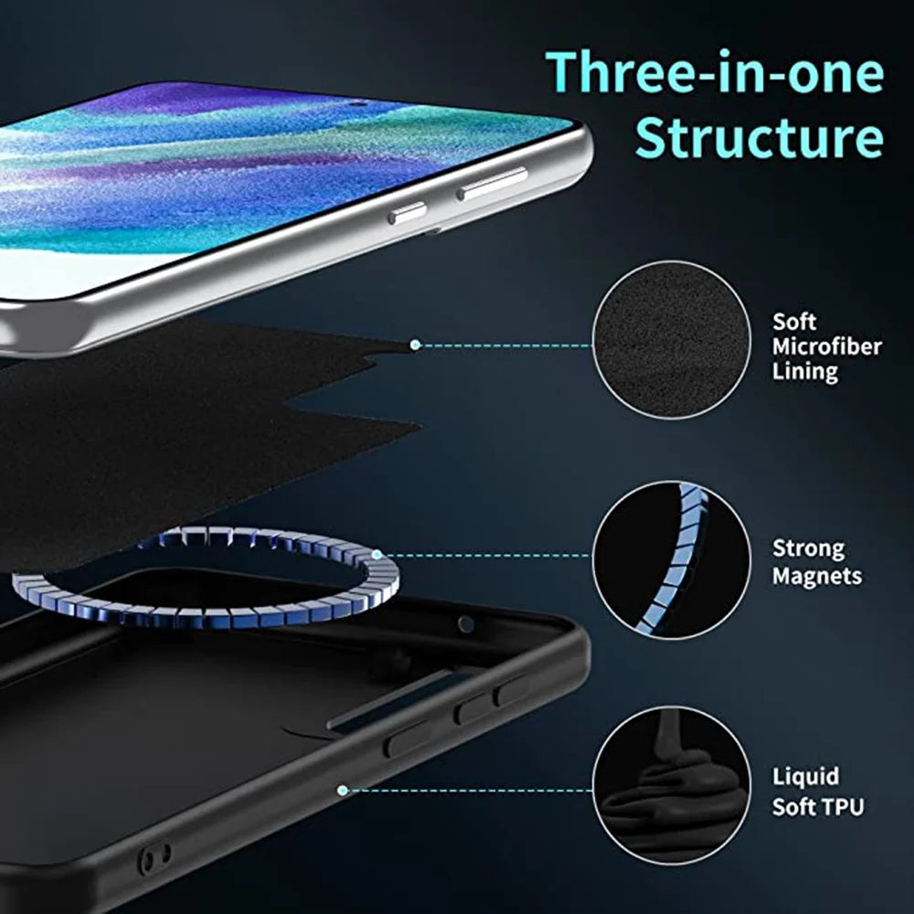 Liquid Series for Samsung Galaxy S21 FE 5G/S21 Fan Edition Liquid Silicone Magnetic Case Soft TPU Inside Microfiber Lining Cushion Protective Cover - 5