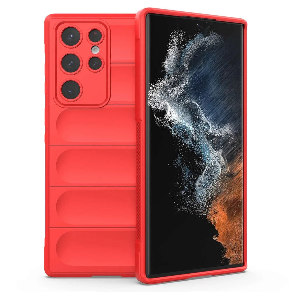 For Samsung Galaxy S22 Ultra 5G Anti-slip Edge Wear-resistant Anti-fall TPU Cell Phone Cover Rugged Back Case - Red - 1