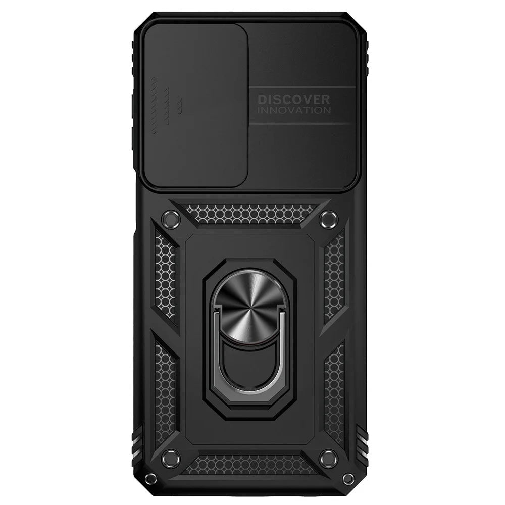 for Samsung Galaxy M33 5G (Global Version) Ring Kickstand Phone Case Anti-fall Protection Hard PC + TPU Shell with Slide Camera Protection Cover - Black - 2