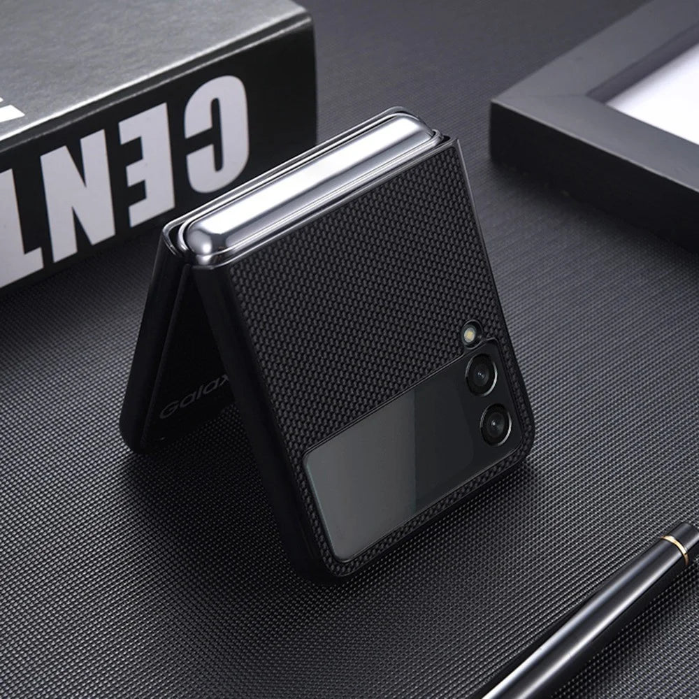 For Samsung Galaxy Z Flip4 5G Nylon Texture Anti-scratch PU Leather Coated PC Protective Phone Case - Black - 5