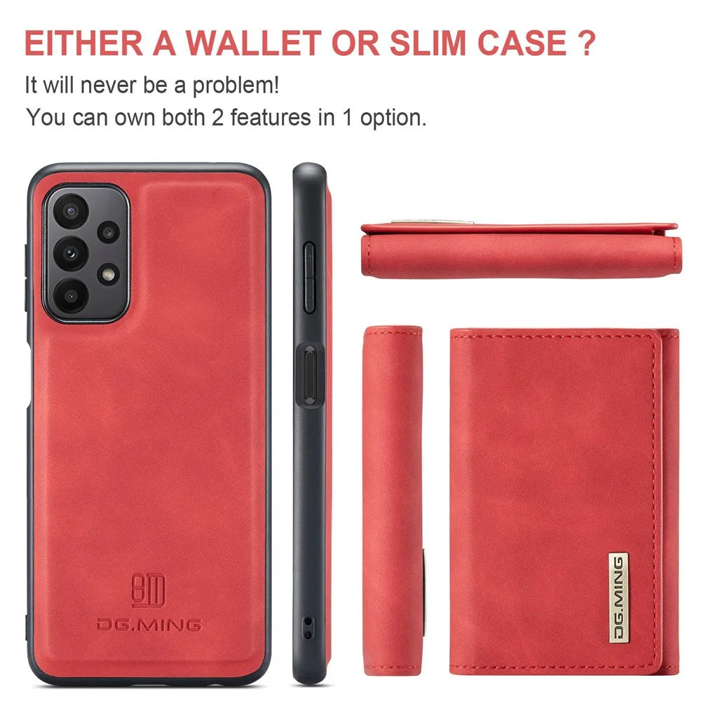 DG.MING M1 Series for Samsung Galaxy A23 5G (Global Version) / 4G Detachable 2-in-1 Wallet Style Wear-resistant Support Wireless Charging Cell Phone Case - Red - 4