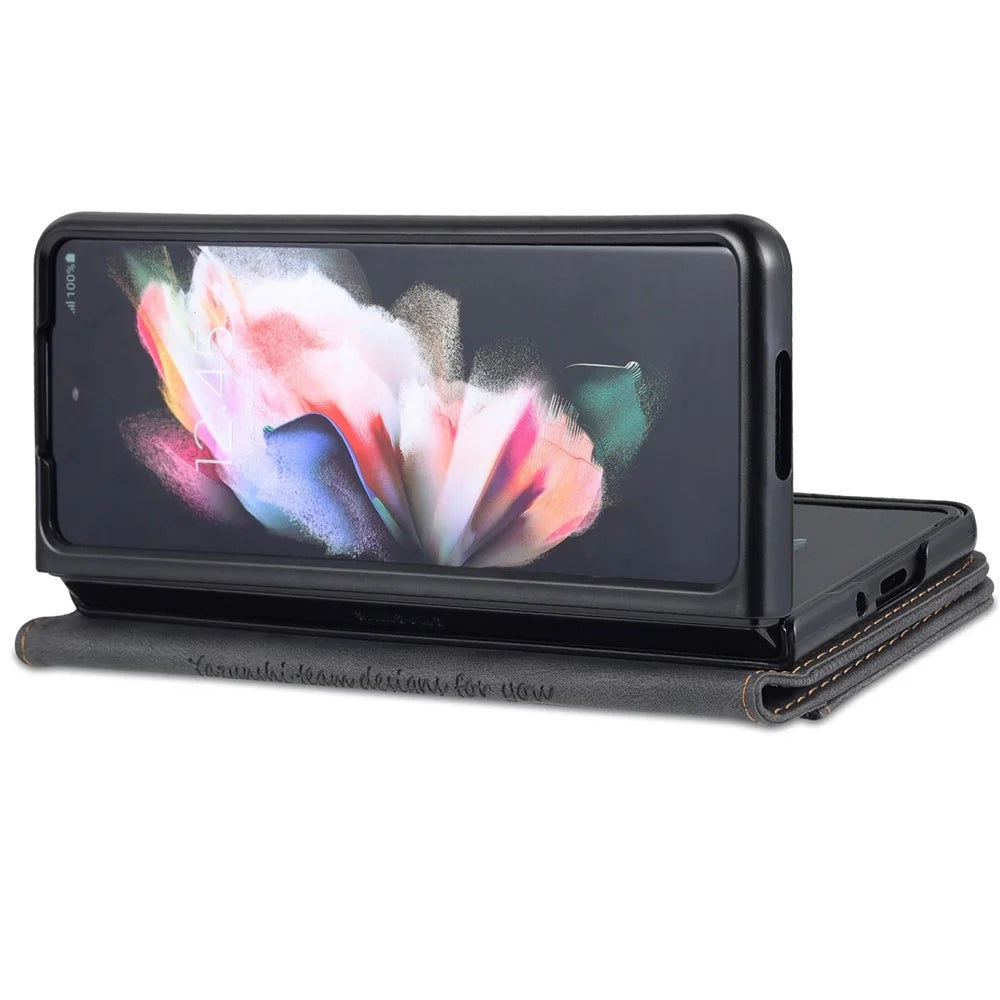 AZNS For Samsung Galaxy Z Fold4 5G PU Leather Wallet Case Magnetic Closure Stand Flip Protective Phone Cover - Black - 3