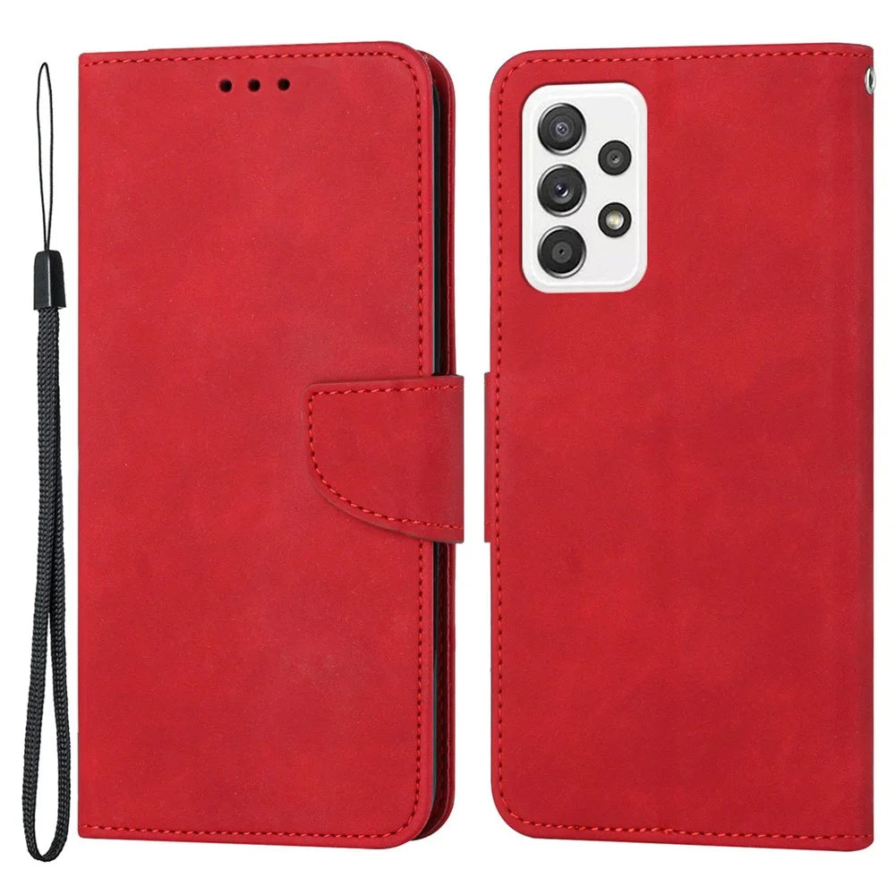 For Samsung Galaxy A23 5G (Global Version) / 4G Solid Color Shockproof Leather Phone Case Viewing Stand Anti-scratch Full Protection Phone Cover - Red - 1