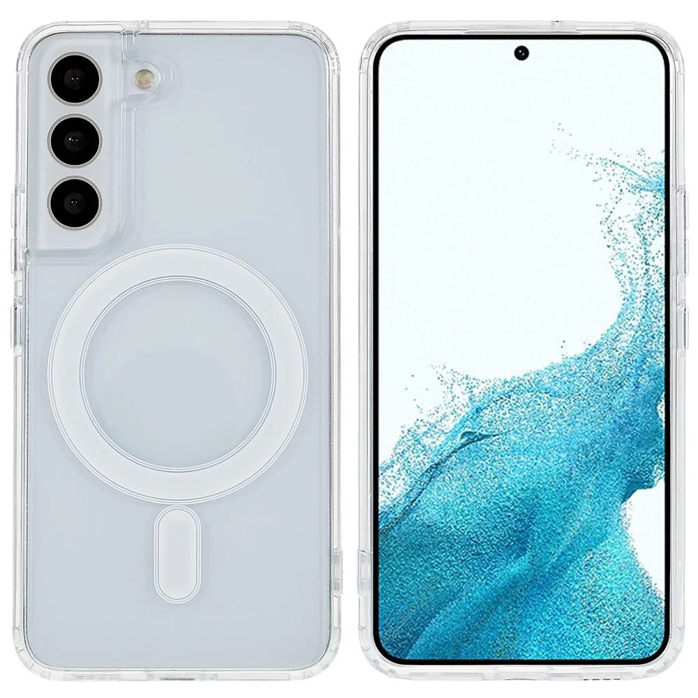 For Samsung Galaxy S22 5G Clear Magnetic Case Anti-Scratch Acrylic Back TPU Border Protective Cover - 1