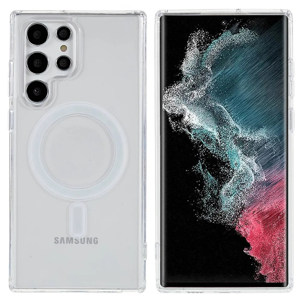 For Samsung Galaxy S22 Ultra 5G Clear Phone Case Compatible with Magsafe Hard Acrylic Soft TPU Shockproof Cover - 1
