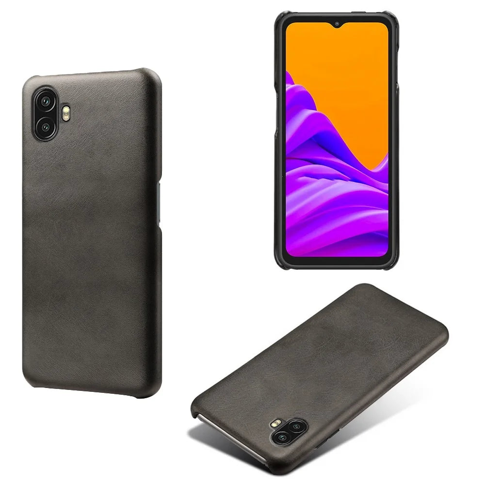 For Samsung Galaxy Xcover Pro 2 5G Wear-resistant Phone Case Calf Textured PU Leather Coating Drop-proof Hard PC Protective Cover - Black - 2