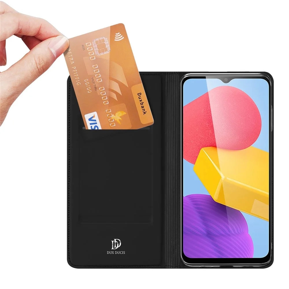 DUX DUCIS Skin Pro Series for Samsung Galaxy M13 4G Fully Wrapped Leather Case, Card Holder Stand Flip Phone Shell - Black - 2