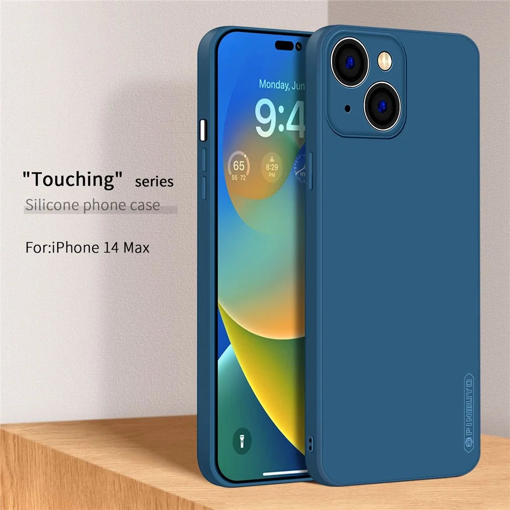 PINWUYO For iPhone 14 Plus Precise Cutouts Camera Protection Phone Case Soft TPU Fiber Flocking Lining Protective Cover - Blue - 2