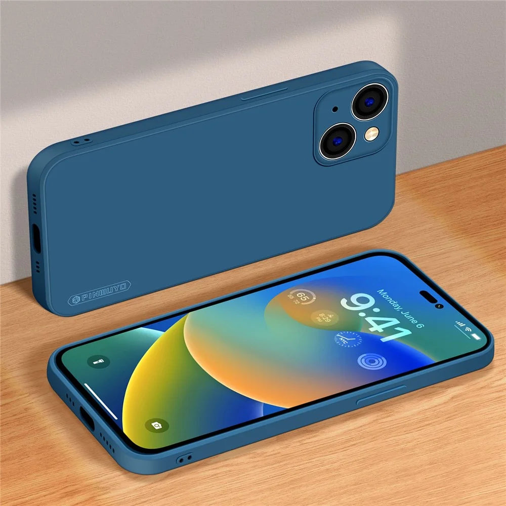 PINWUYO For iPhone 14 Plus Precise Cutouts Camera Protection Phone Case Soft TPU Fiber Flocking Lining Protective Cover - Blue - 3
