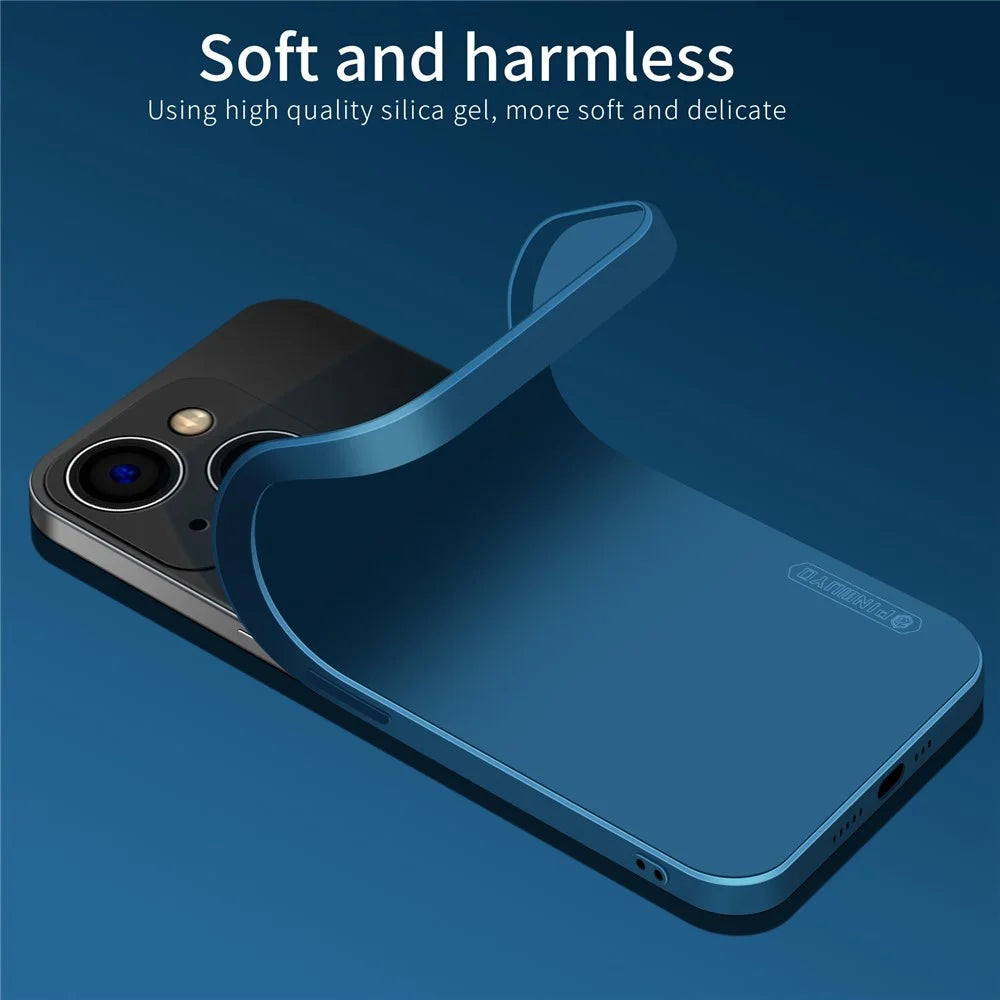 PINWUYO For iPhone 14 Plus Precise Cutouts Camera Protection Phone Case Soft TPU Fiber Flocking Lining Protective Cover - Blue - 7