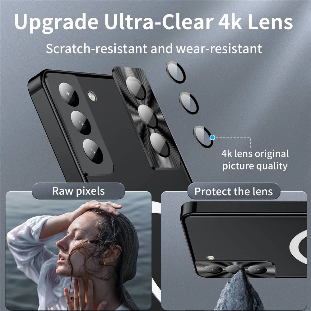 For Samsung Galaxy S21 FE 5G Magnetic Adsorption Matte Phone Cover TPU Back + Metal Edge Integrated Lens Protection Bump Proof Case - Black - 7