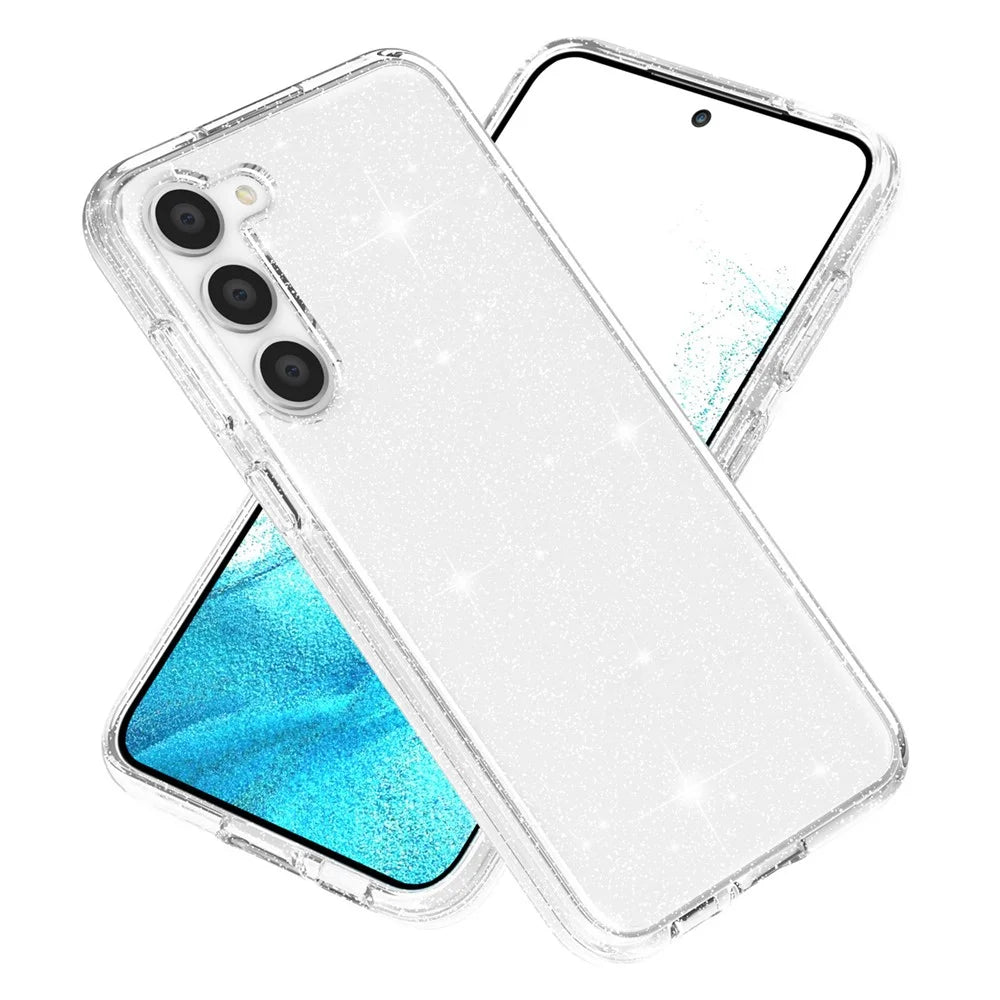 For Samsung Galaxy S23+ Anti-fall Glittery Powder Soft TPU + Hard PC Phone Case Protective Back Cover - White - 1