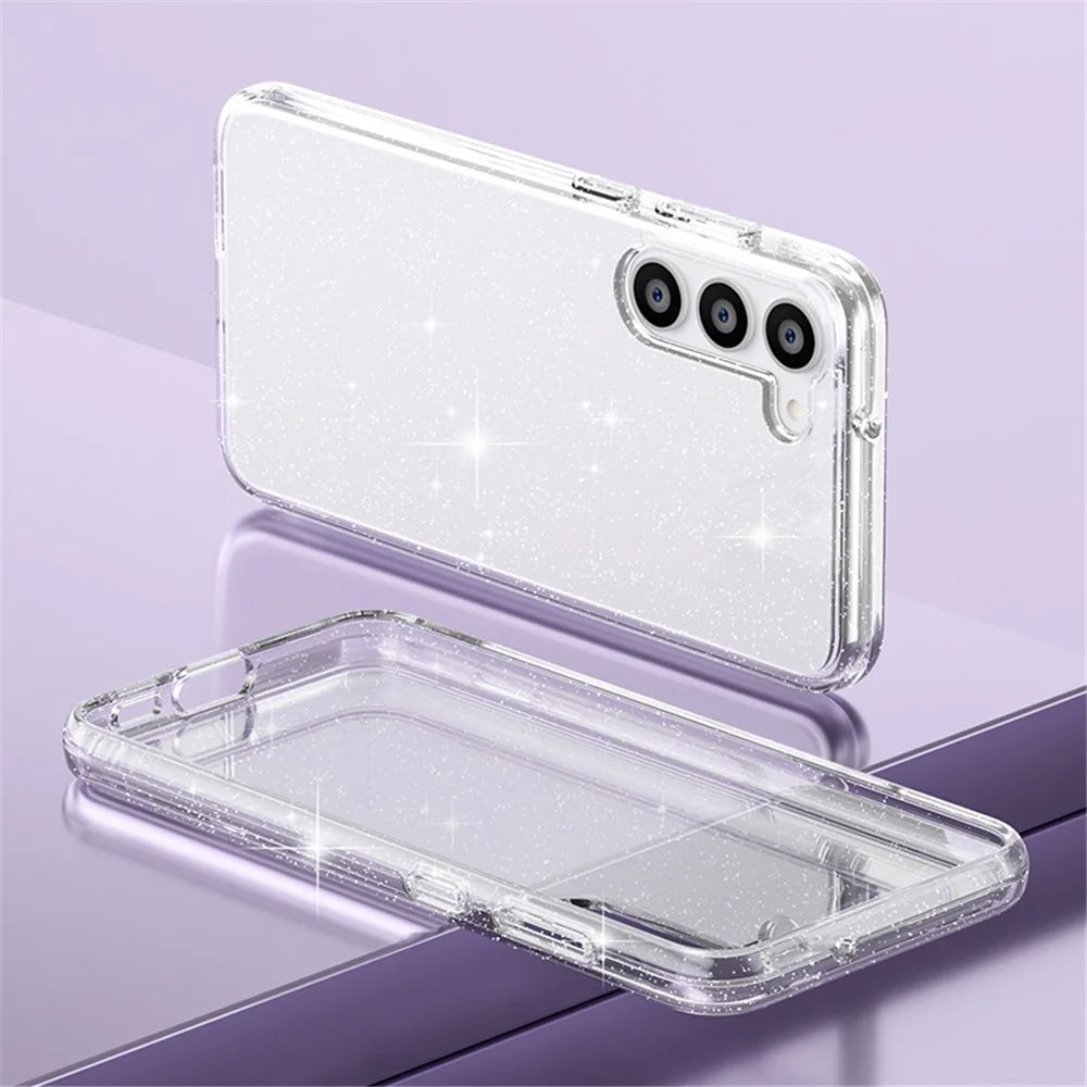 For Samsung Galaxy S23+ Anti-fall Glittery Powder Soft TPU + Hard PC Phone Case Protective Back Cover - White - 5