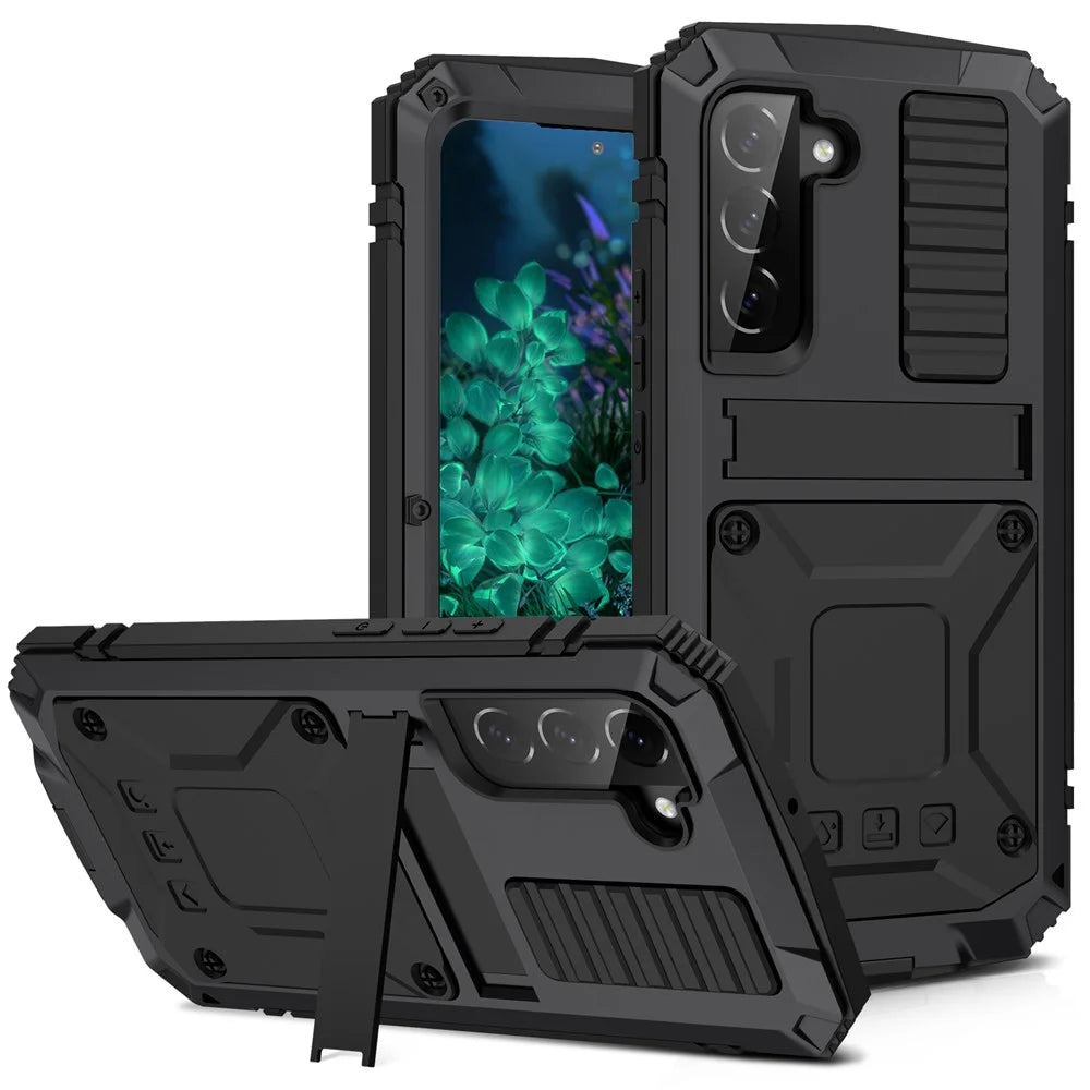 Anti-falll Phone Case For Samsung Galaxy S23+ TPU + Metal Phone Back Cover Kickstand Support Wireless Charging - Black - 1