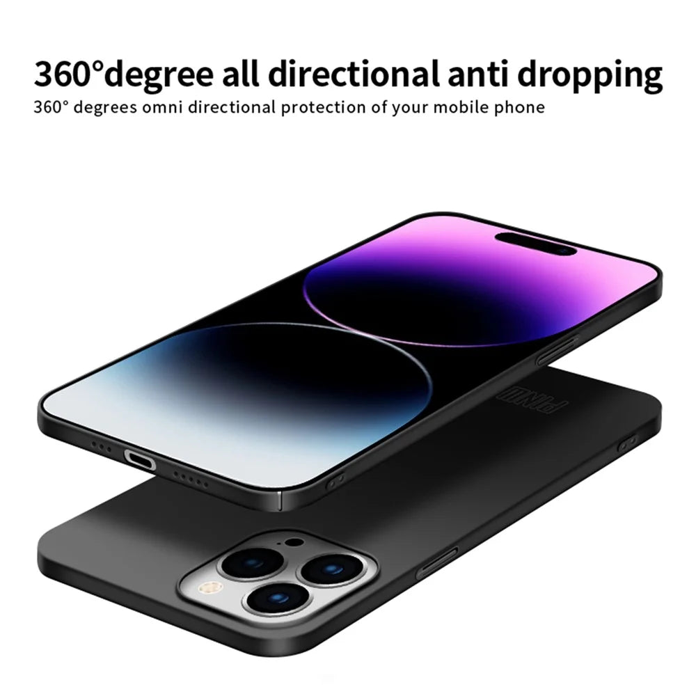 PINWUYO PC Series for iPhone 14 Pro Phone Case Matte Hard PC Shock Absorption Cover with Magnetic Ring Holder - Black - 6