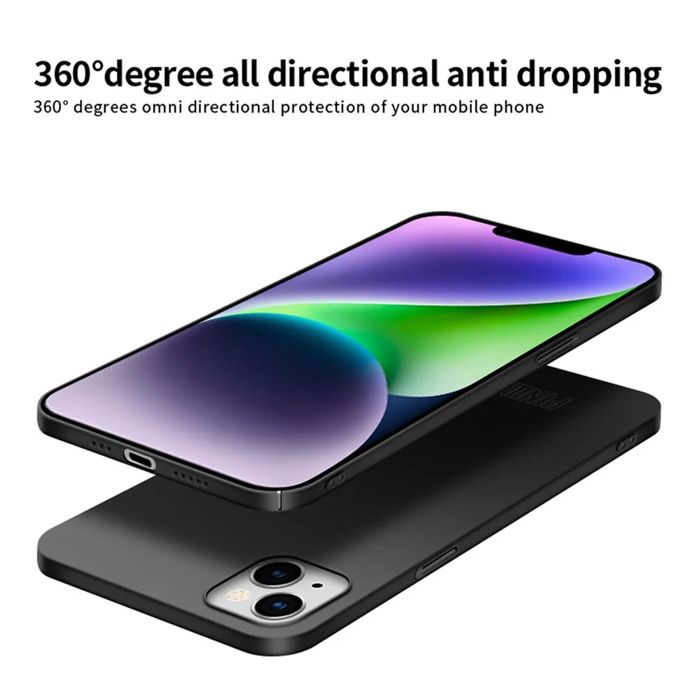 PINWUYO PC Series for iPhone 14 Matte Anti-Slip Case Hard PC Phone Cover with Magnetic Ring Holder - Black - 6