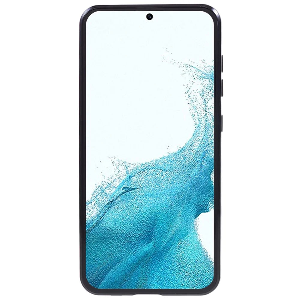 For Samsung Galaxy S22 5G Magnetic Metal Frame Phone Case Tempered Glass Back Frosted PC Double-sided Protection Cover - Black - 3