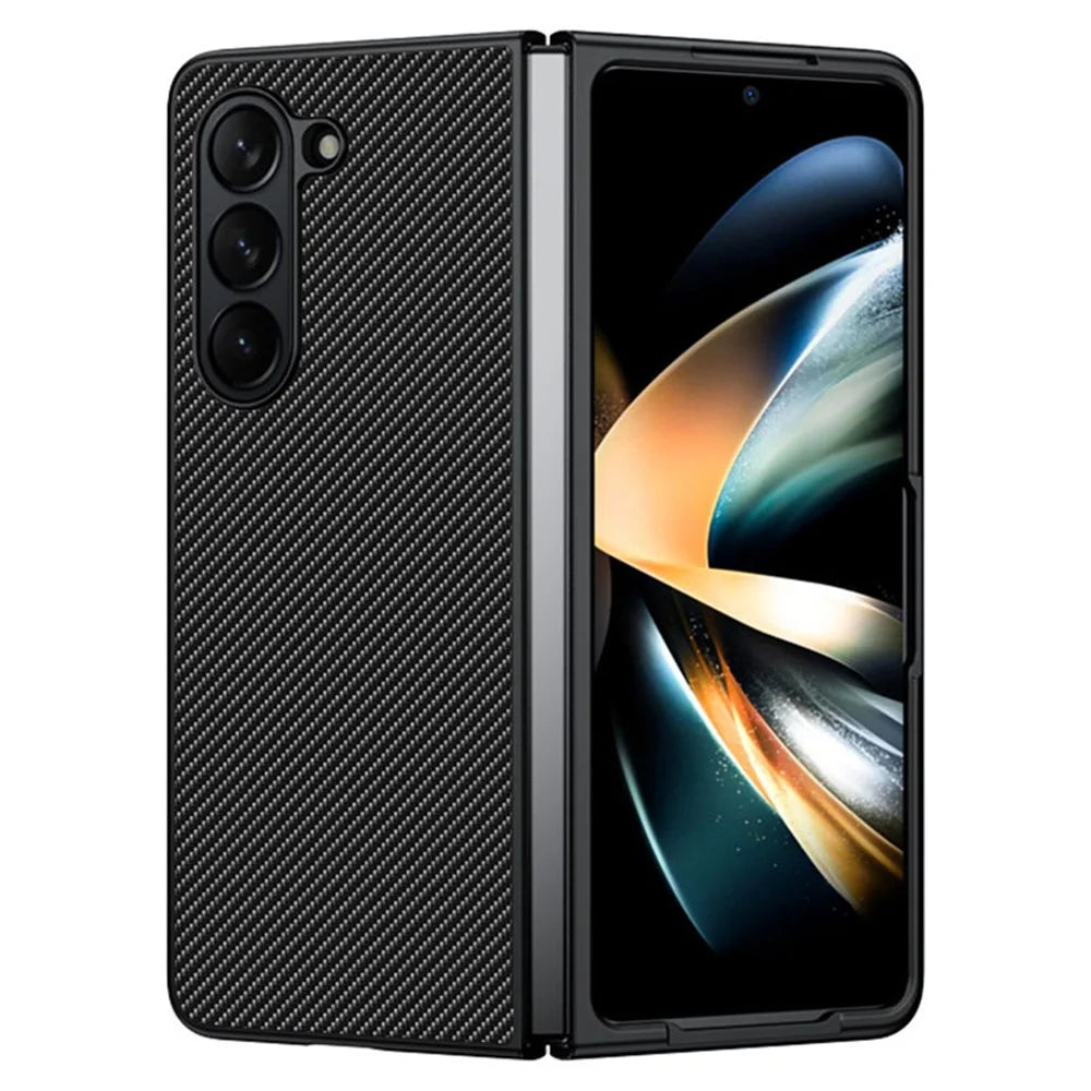 For Samsung Galaxy Z Fold5 5G Slim Fit PU Leather + PC Case Carbon Fiber Texture Phone Cover - Carbon Black - 2