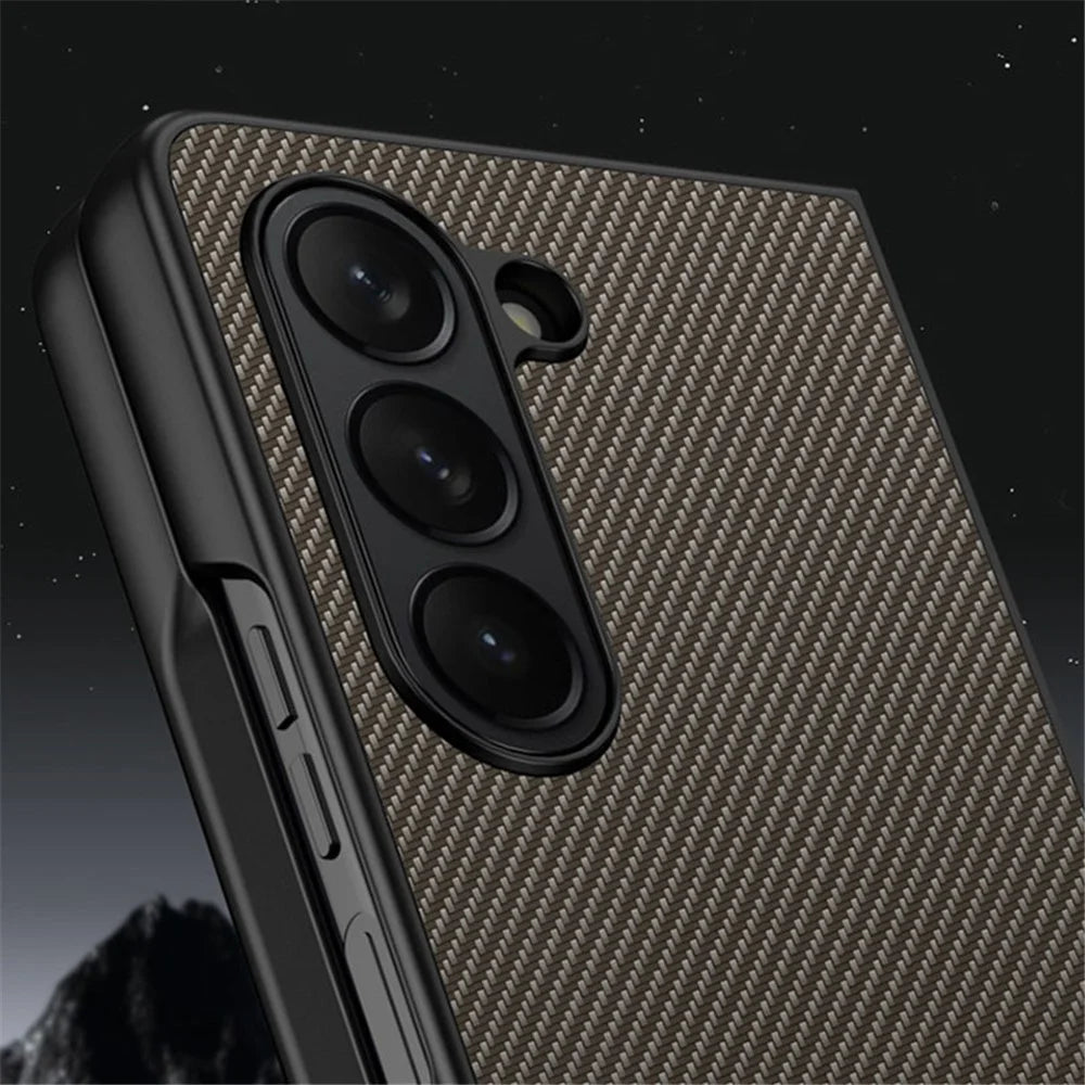 For Samsung Galaxy Z Fold5 5G Slim Fit PU Leather + PC Case Carbon Fiber Texture Phone Cover - Carbon Black - 7