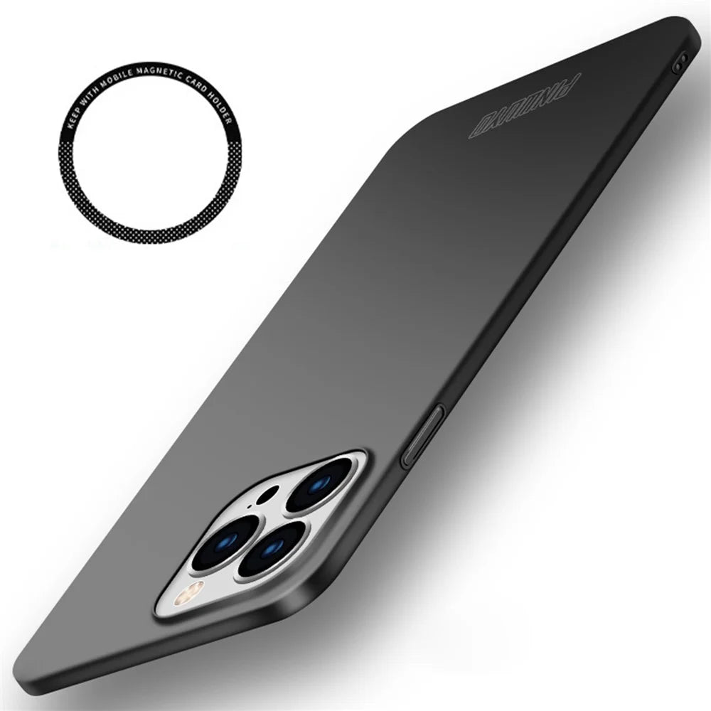 PINWUYO PC Series for iPhone 15 Pro Max Matte Phone Case Hard PC Phone Cover with Magnetic Ring Holder - Black - 1