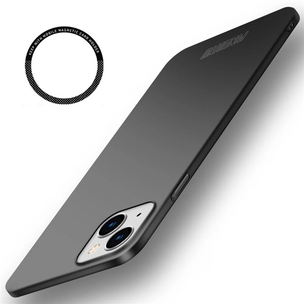PINWUYO PC Series for iPhone 15 Hard PC Phone Case Matte Slim Phone Cover with Magnetic Ring Holder - Black - 1