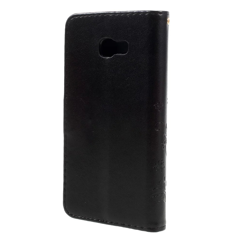 Butterfly Flowers Leather Wallet Case for Samsung Galaxy A3 (2017) - Black - 2