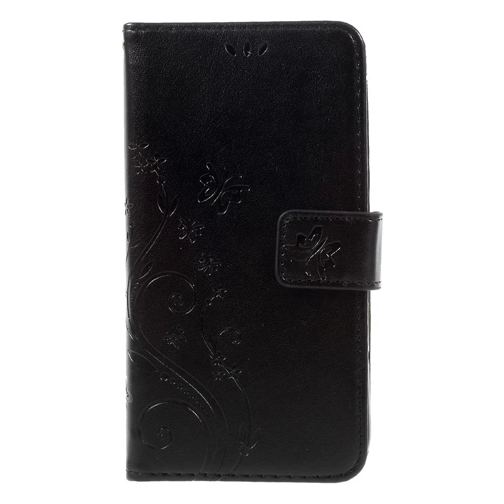 Butterfly Flowers Leather Wallet Case for Samsung Galaxy A3 (2017) - Black - 3