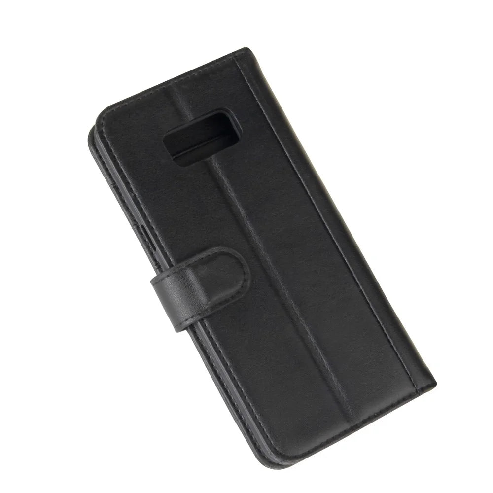 Genuine Split Leather Card Holder Stand Flip Case for Samsung Galaxy S8 Plus G955 - Black - 2