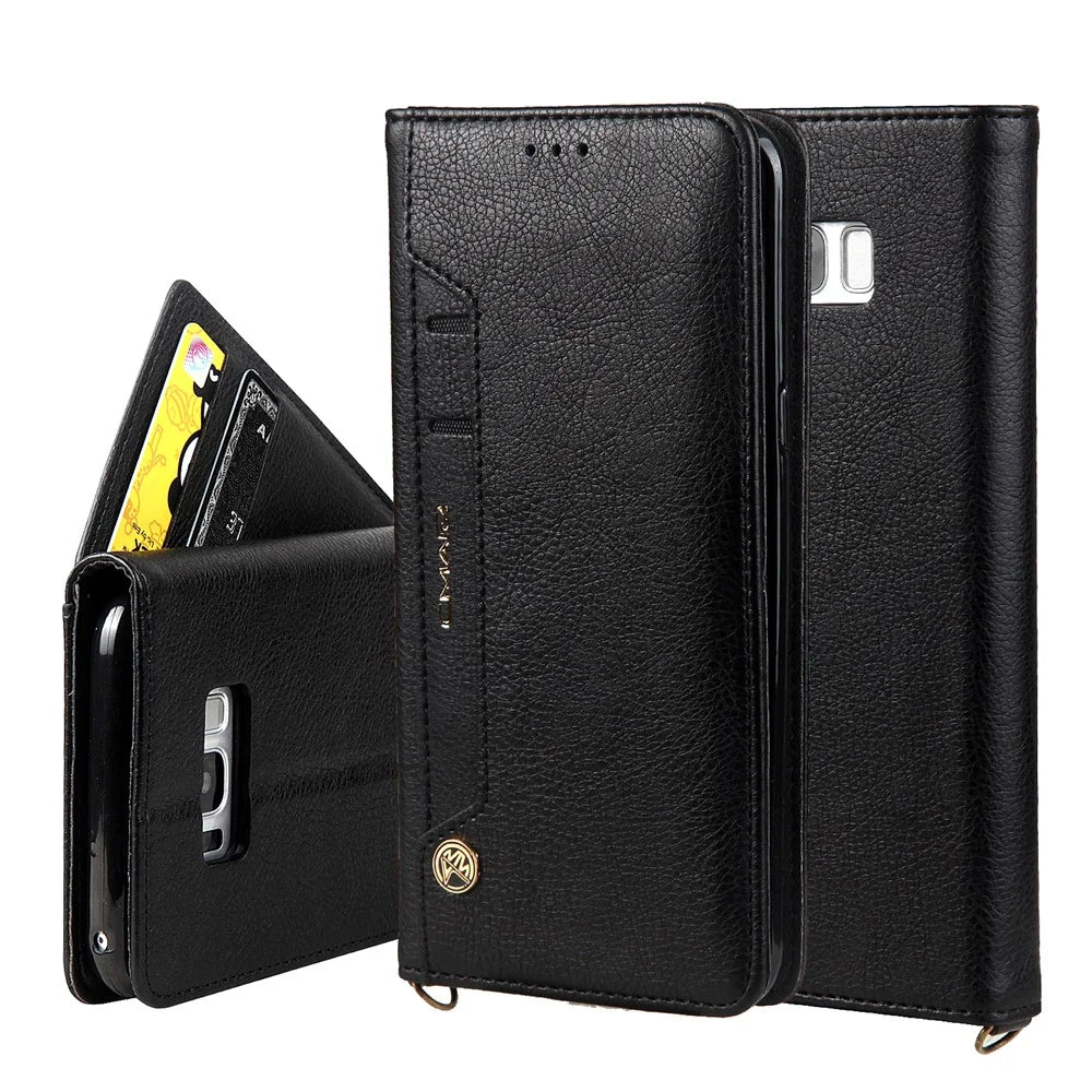 CMAI2 PU Leather Card Slots Flip Case with Stand for Samsung Galaxy S8 G950 - Black - 1